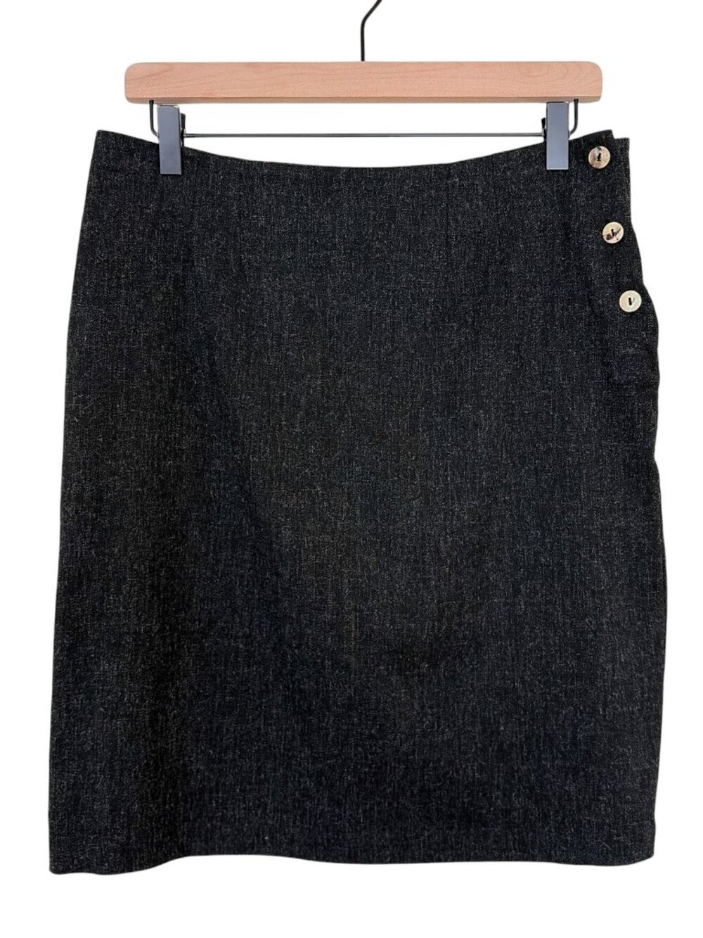 Bryn Walker Charcoal Side Button Knee Length Straight Skirt